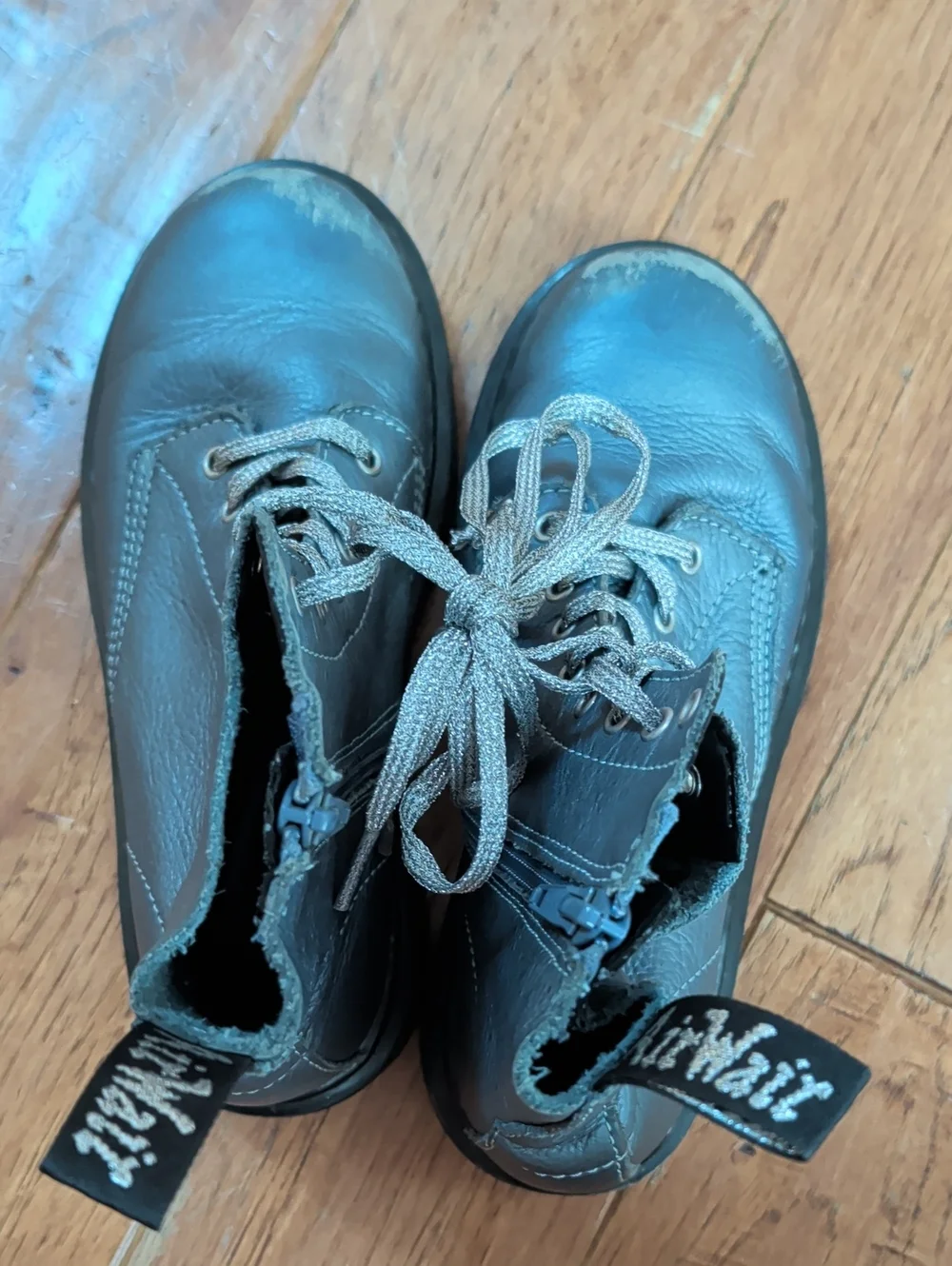 Dr. Martens 1460 Pascal J Silver Lace-Up Combat Boots with Side Zippers